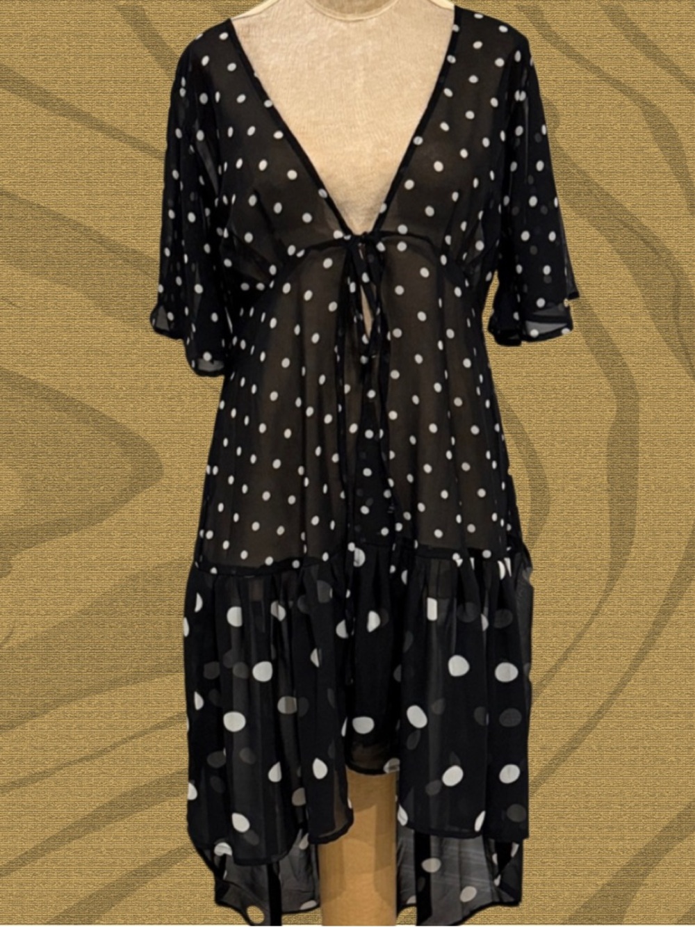 Betsey Johnson Black & White Polka Dot Tie Front Coverup